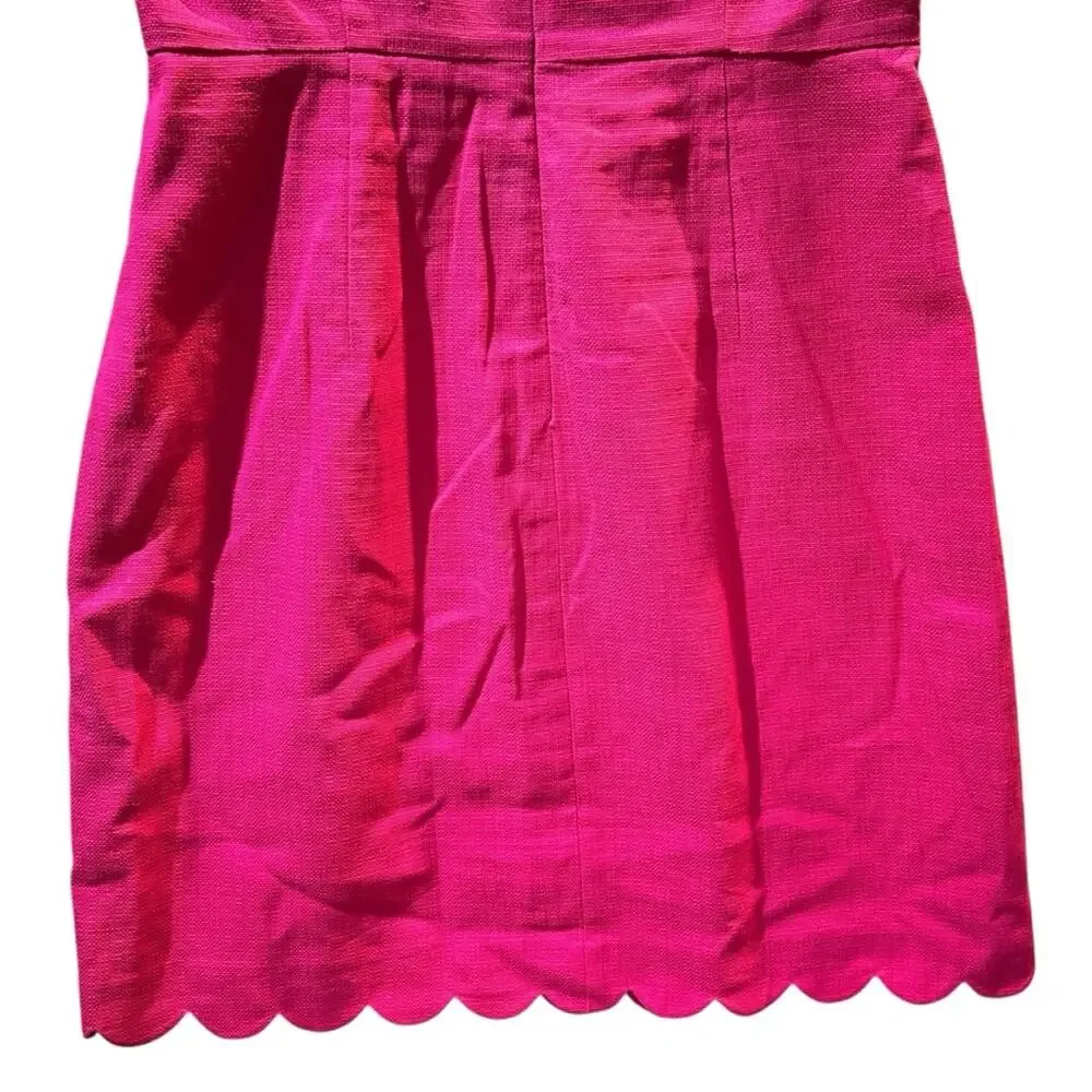 J. Crew Women’s Sz 8 Pink Scalloped Square Neck Dress Basketweave Sleeveless